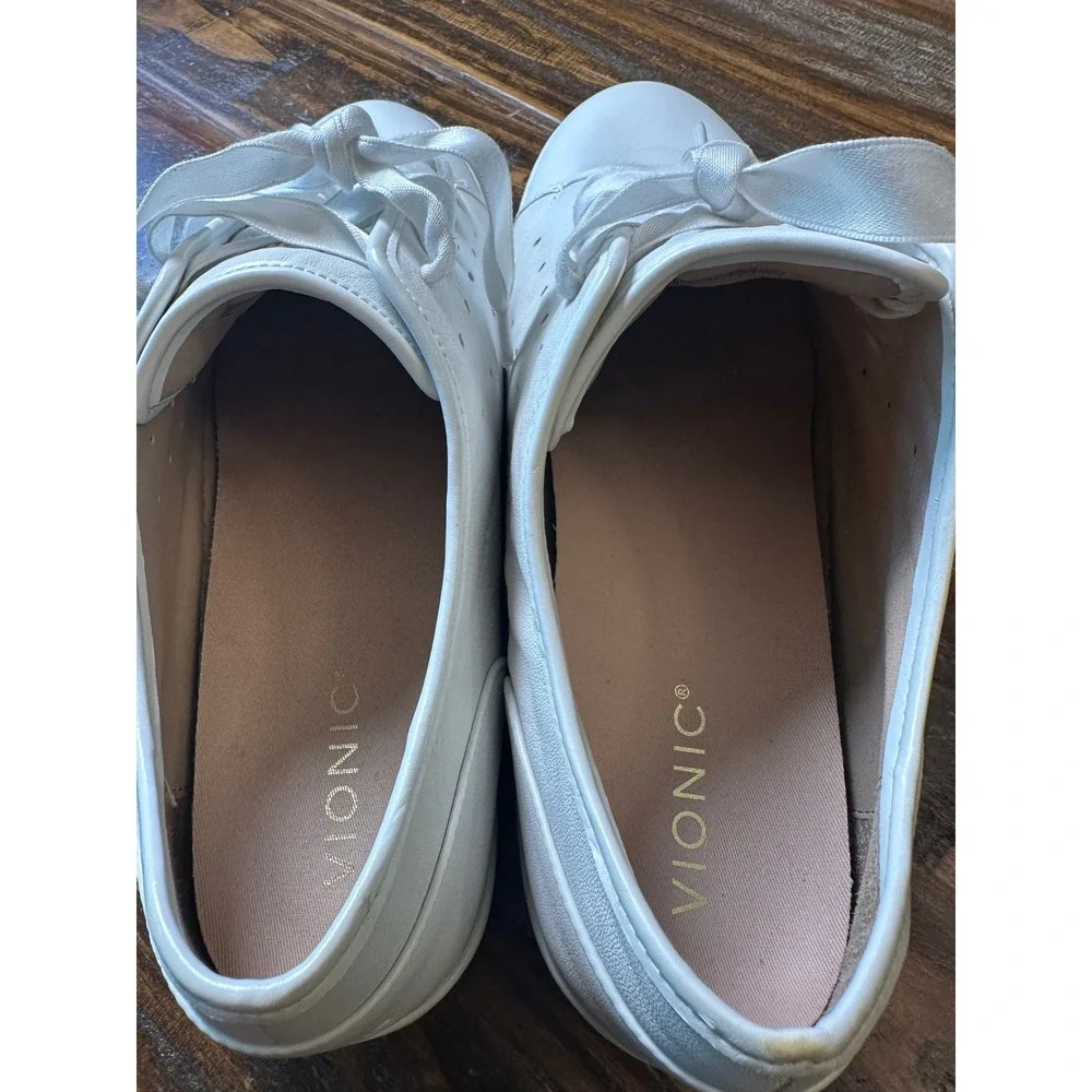 Vionic Keke White Leather Ribbon Lace Up Sneakers TVW5371 Women's Size 11 Shes